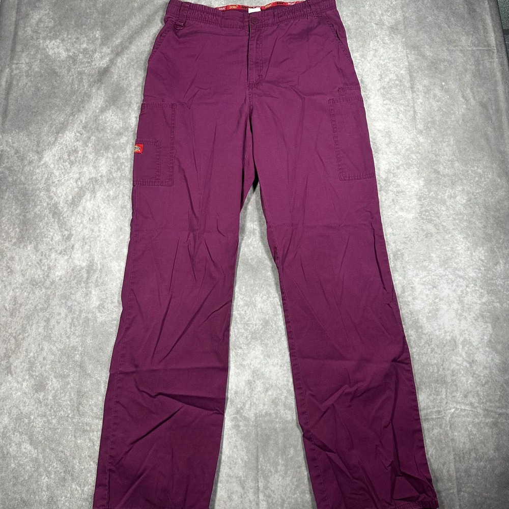 Dickies Men Medium Tall Cargo Scrub Pant Burgundy Elastic Waist Utility Workwear
